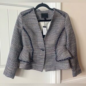 NWT Banana Republic Tweed Jacket - Blue and White w/ Fringe. Size 0. Gorgeous!